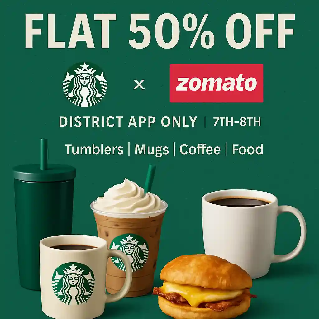  Starbucks Treat Alert - Enjoy a flat 50 percentage Off on June 7th and  8th only